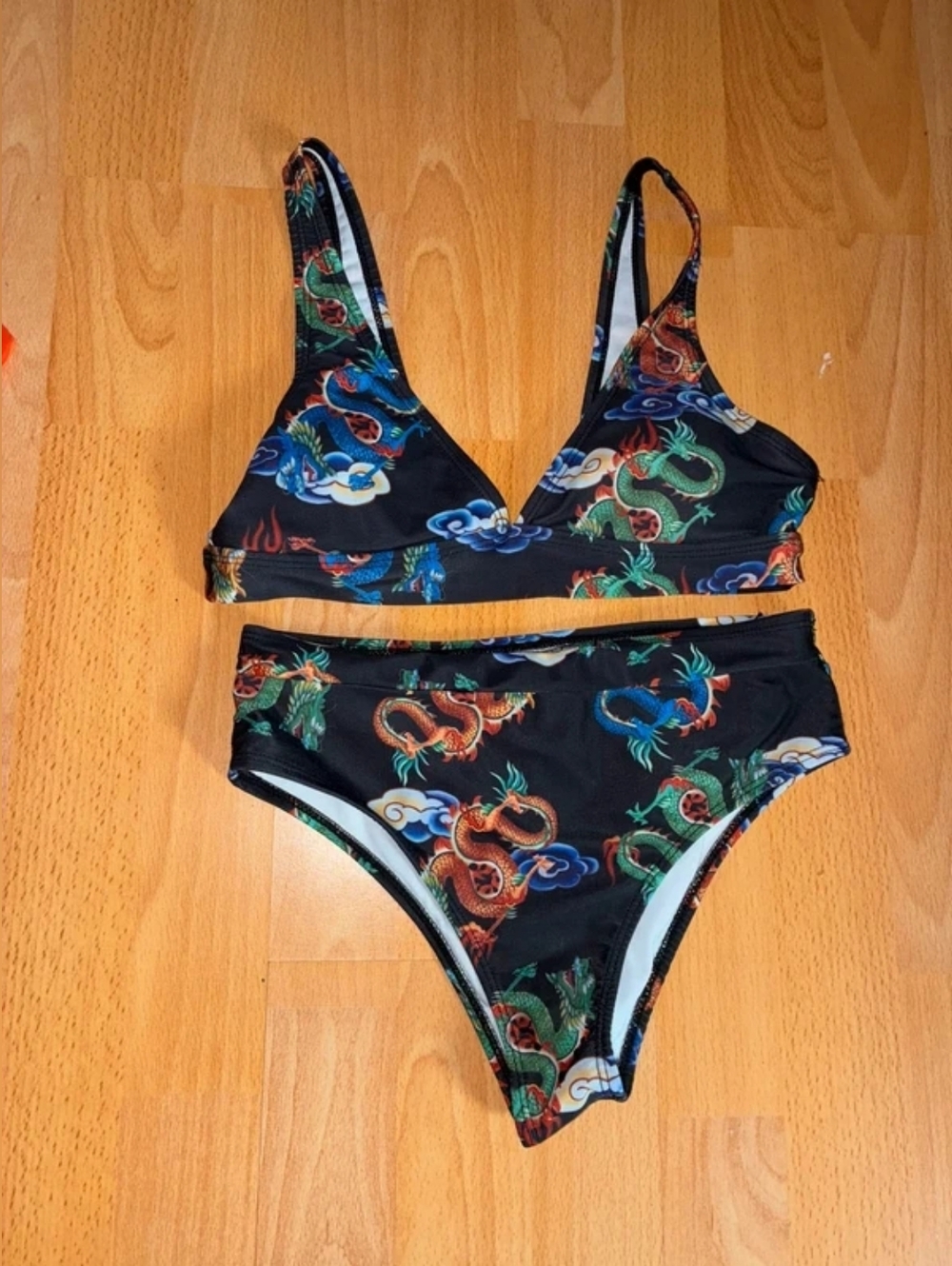 Dragon Print Black Bikini Set